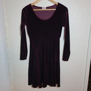 y2k Hillard Hanson Empire Waist Babydoll Velvet Mini Dress sz S Purple